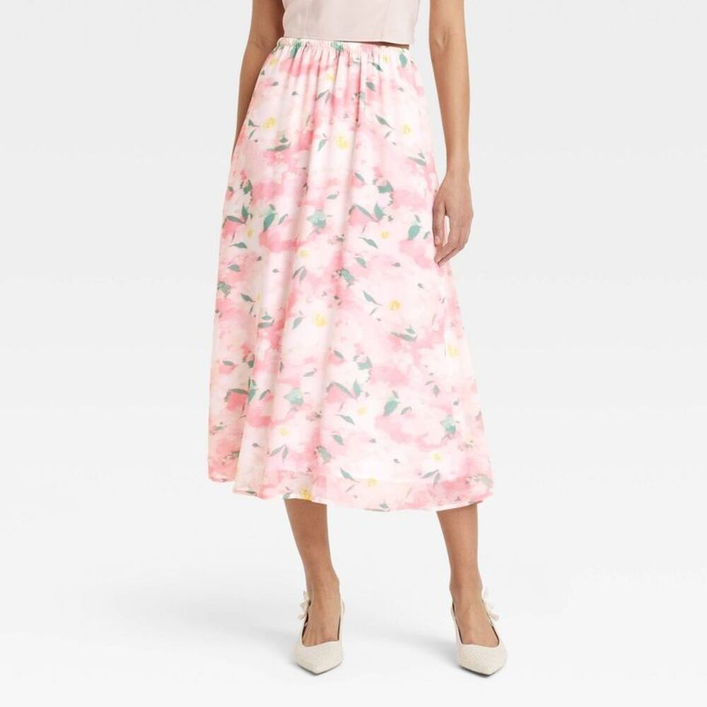 Women's Sheer Maxi A-Line Skirt - A New Day Pink Floral M